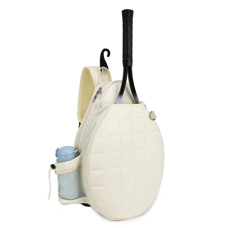 Rejolly New Tennis Racket Sling Bag for Women Men Quilted Water Resistant Racquet Cover One Shoulder Crossbody Bags for Pickleball Paddles Badminton Racquet Cream White
