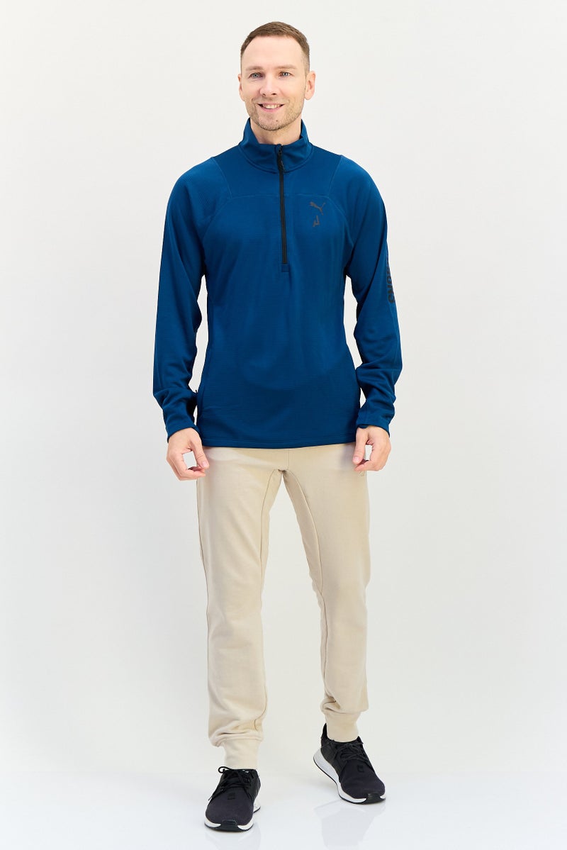 PUMA قميص بولو خارجي بأكمام طويلة للرجال، لون أزرق مائل إلى الأخضر، بشعار العلامة التجارية - Image 4