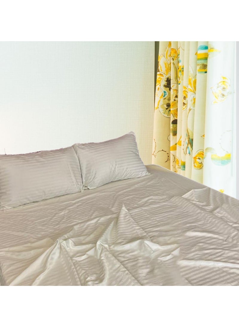 QBED Elastic Stripe Cotton Sateen High Quality Sheet (QBED) (180 * 200 * 30 CM, Beige)  - Image 2