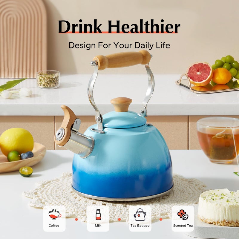 ROCKURWOK Tea Kettle, Tea Pot with Cool Touch Ergonomic Handle, Teapot Food Grade Stainless Steel, Tea Kettle Stovetop, Kettle Teapot, Whistling Tea Kettle, Small Tea Pot, 1.6 Quart (Blue) - Image 2