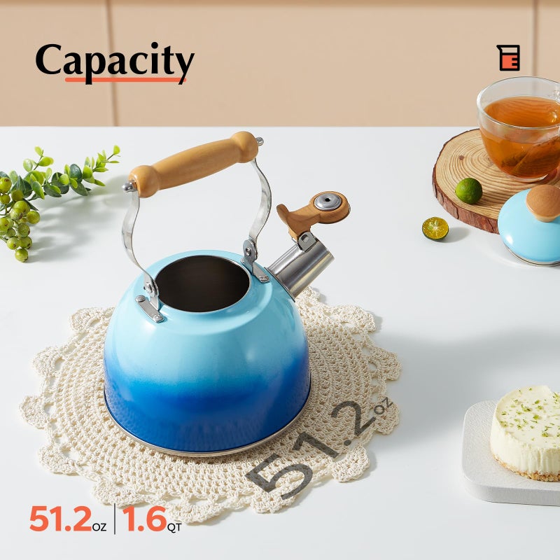 ROCKURWOK Tea Kettle, Tea Pot with Cool Touch Ergonomic Handle, Teapot Food Grade Stainless Steel, Tea Kettle Stovetop, Kettle Teapot, Whistling Tea Kettle, Small Tea Pot, 1.6 Quart (Blue) - Image 3