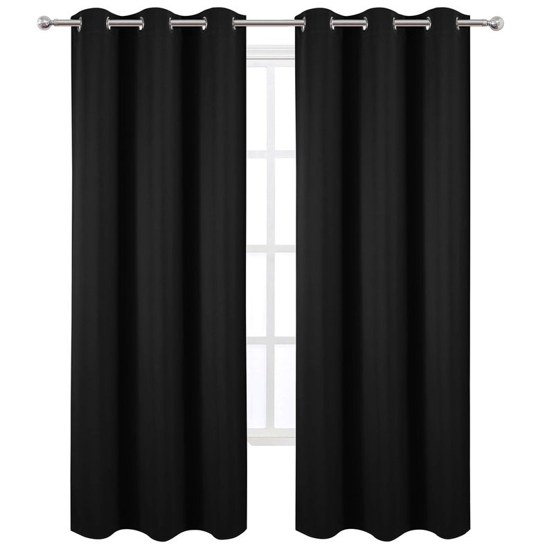 LEMOMO Black Thermal Blackout Curtains/42 x 84 Inch/Set of 2 Panels Room Darkening Curtains for Bedroom - Image 2