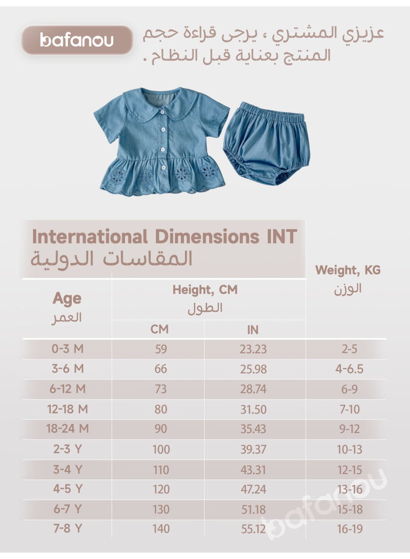 Bafanou Summer Infant Girls Clothing Set Baby Hollow Embroidery Denim Top + Wrap Pants 2 Piece Set  - Image 3