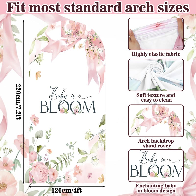 Tegeme 7.2ft Baby in Bloom Arch Backdrop Cover Baby Shower Girl Decoration Coquette Large Pink Floral Bow Backdrop Party Favor for Gender Reveal Welcome Girl Party Supply Photo Background Decoration - Image 2