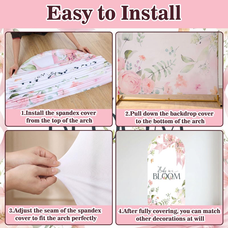 Tegeme 7.2ft Baby in Bloom Arch Backdrop Cover Baby Shower Girl Decoration Coquette Large Pink Floral Bow Backdrop Party Favor for Gender Reveal Welcome Girl Party Supply Photo Background Decoration - Image 5