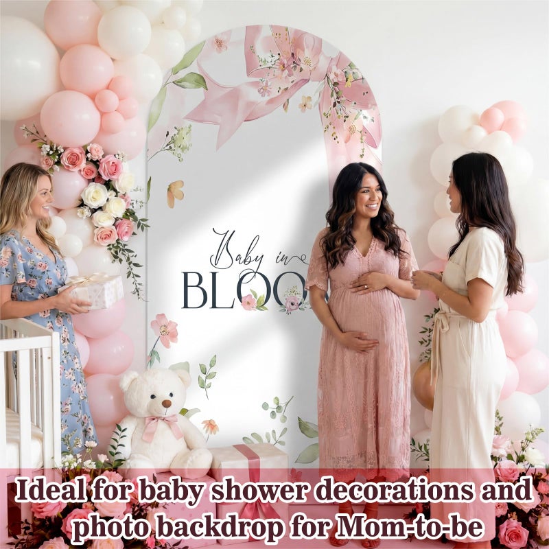 Tegeme 7.2ft Baby in Bloom Arch Backdrop Cover Baby Shower Girl Decoration Coquette Large Pink Floral Bow Backdrop Party Favor for Gender Reveal Welcome Girl Party Supply Photo Background Decoration - Image 4