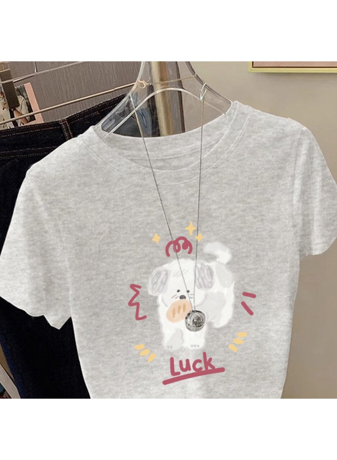 Tonlion Summer Women's Round Neck Front Chest Pattern Short Sleeve T-shirt - Image 2
