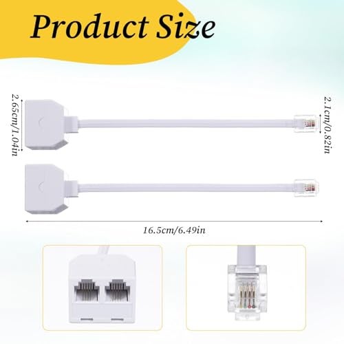 MAKABEE 2 Pack Two Way Telephone Splitters RJ11 Male to Dual Female Cable 6P4C Phone Splitter for Landline Suitable for Telephone, Fax Machine, White - Image 2