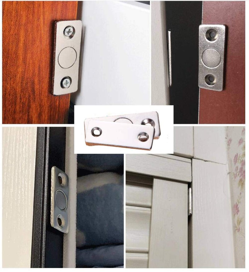 Saisn مغناطيس باب الخزانة مزلاج باب منزلق مغناطيس قفل باب معدني من الفولاذ المقاوم للصدأ لملحقات الدرج لمطبخ الخزانة (6 عبوات، رفيع للغاية) - Image 4