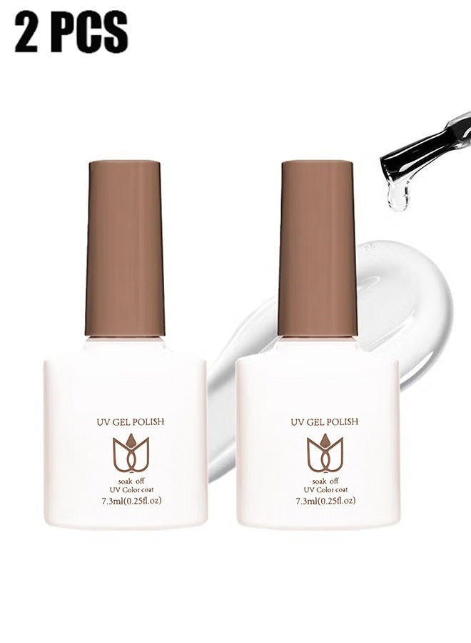 HY 2PCS No Wipe Gel Top Coat and Base Coat Set 7.3ml Soak Off UV LED Clear Gel Base Top Gel Glossy Shine Finish Long Lasting Gel Polish Base Art Starter Manicure Salon DIY at Home  - Image 1