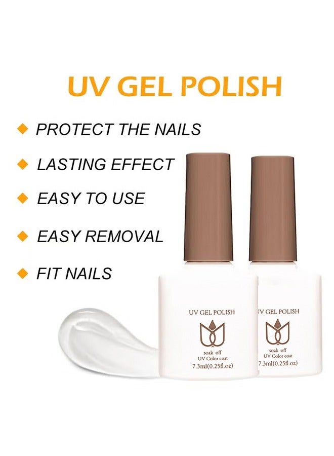 HY 2PCS No Wipe Gel Top Coat and Base Coat Set 7.3ml Soak Off UV LED Clear Gel Base Top Gel Glossy Shine Finish Long Lasting Gel Polish Base Art Starter Manicure Salon DIY at Home  - Image 3