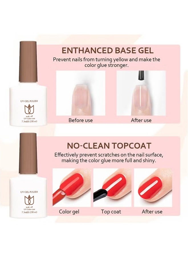 HY 2PCS No Wipe Gel Top Coat and Base Coat Set 7.3ml Soak Off UV LED Clear Gel Base Top Gel Glossy Shine Finish Long Lasting Gel Polish Base Art Starter Manicure Salon DIY at Home  - Image 2