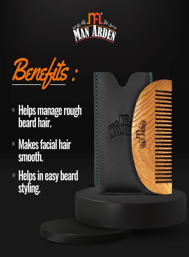 Man Arden Neem Wooden Pocket Size Beard Comb with Premium Faux Leather Pouch - Image 5