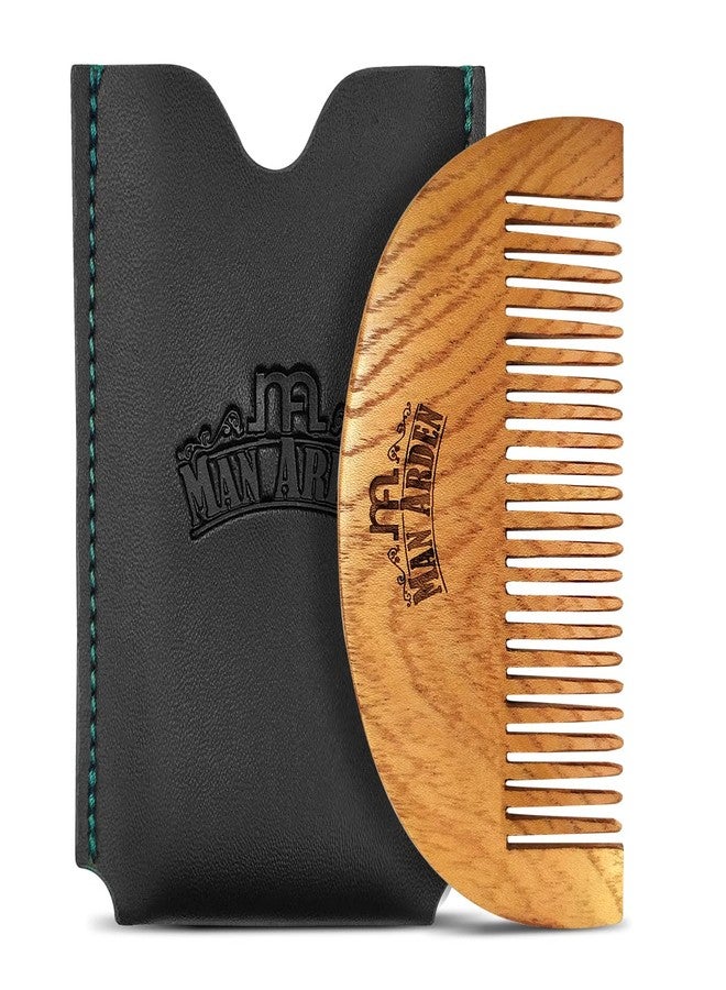 Man Arden Neem Wooden Pocket Size Beard Comb with Premium Faux Leather Pouch - Image 1