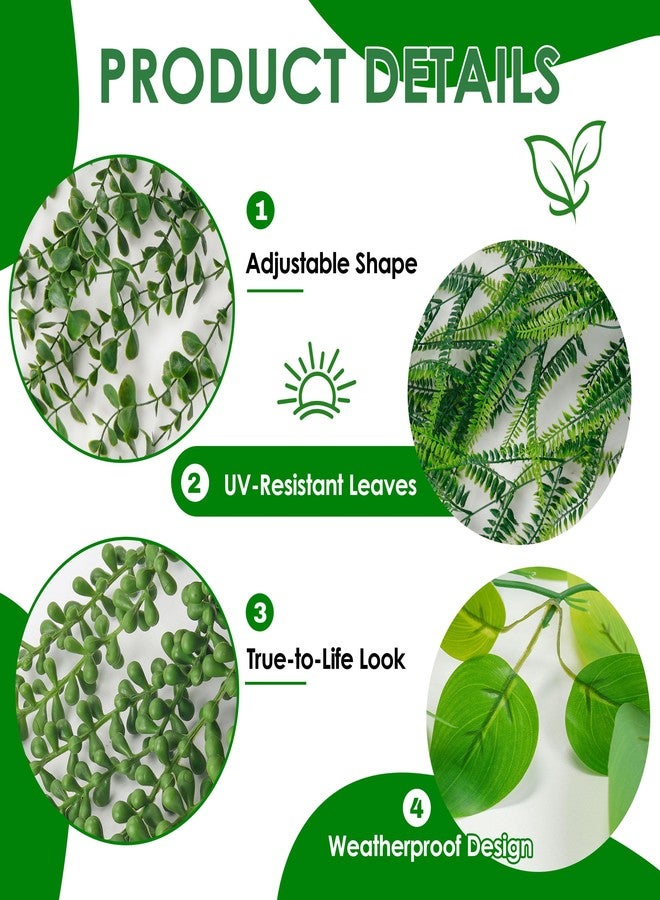 Der Rose مجموعة نباتات صناعية من دير روز، 4 قطع، نباتات معلقة من اللبلاب الصناعي، الأوكالبتوس الصناعي، سرخس بوسطن، سلسلة من اللؤلؤ، مثالية لغرفة المعيشة، غرفة النوم، المطبخ البوهيمي، رف الحائط، ديكور داخلي وخارجي - Image 4