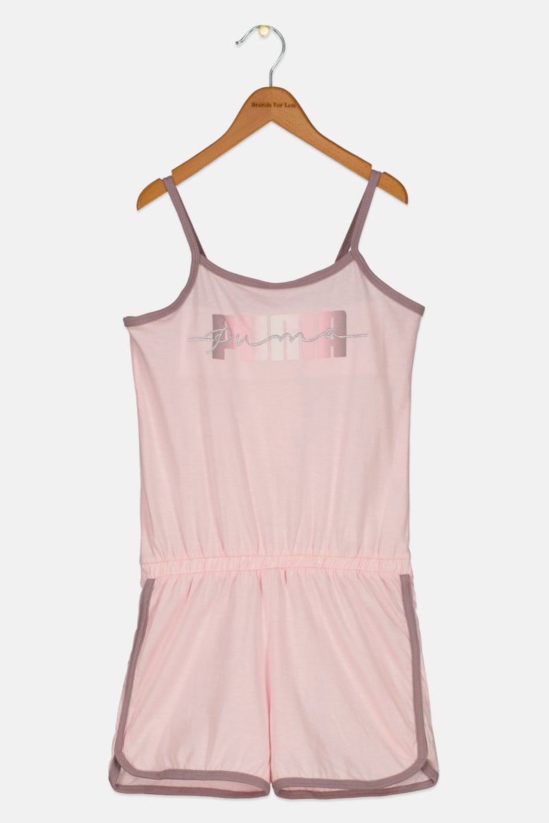 PUMA Kids Girl Brand Logo Playsuit, Pink Combo - Image 1