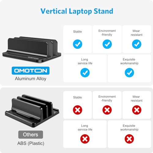 OMOTON Vertical Laptop Stand [Updated Double Version], Desktop Aluminum Mac Book Stand with Adjustable Dock Size, Fits All Mac Book, Surface, Chrome Book and Gaming Laptops (Up to 17.3 inch) (Black) - Image 2