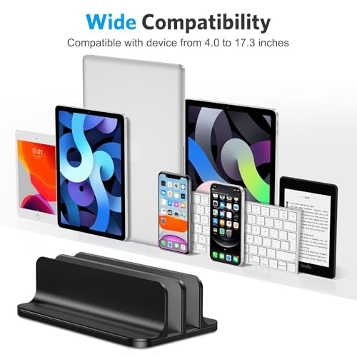 OMOTON Vertical Laptop Stand [Updated Double Version], Desktop Aluminum Mac Book Stand with Adjustable Dock Size, Fits All Mac Book, Surface, Chrome Book and Gaming Laptops (Up to 17.3 inch) (Black) - Image 3
