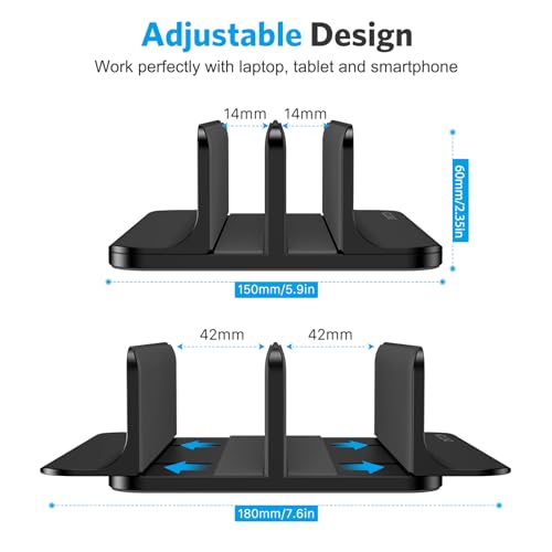 OMOTON Vertical Laptop Stand [Updated Double Version], Desktop Aluminum Mac Book Stand with Adjustable Dock Size, Fits All Mac Book, Surface, Chrome Book and Gaming Laptops (Up to 17.3 inch) (Black) - Image 4