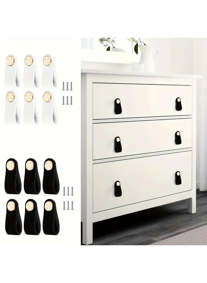 Light Coffee 6pcs Faux Leather Drawer Pulls Thickened Decorative Cabinet Wardrobe Door Handles With Screws - Image 3