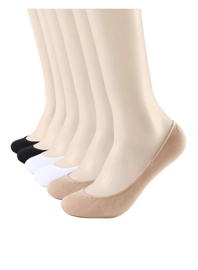 6 Pair Of Solid No Show Socks Black/White/Beige - Image 1