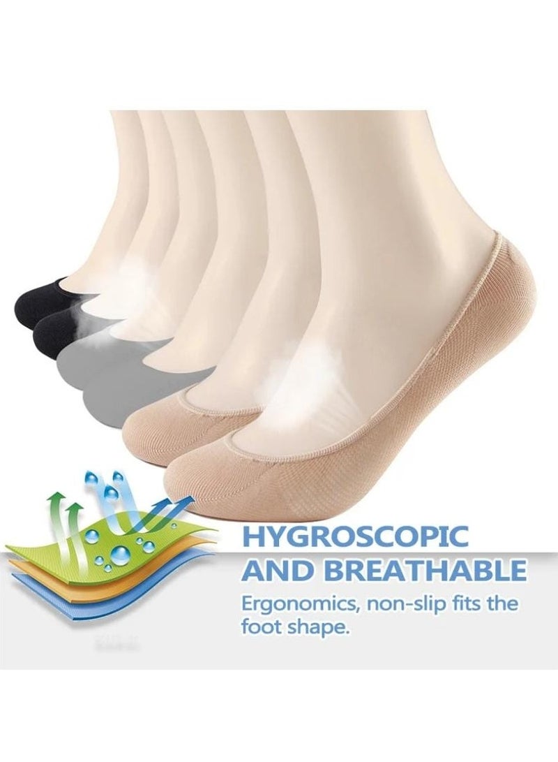 6 Pair Of Solid No Show Socks Black/White/Beige - Image 4