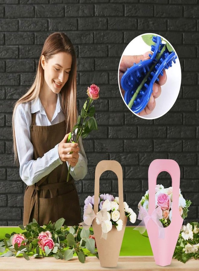 DIBALIYI 50 Pcs Kraft Paper Flowers Gift Bags with Handle, Bouquet Bags Hanging with Ribbon Sticker Rose Thorn Remover, Cone Floral Wrapping Paper Bags for Wedding Graduation Party Florist (Pink) - Image 5