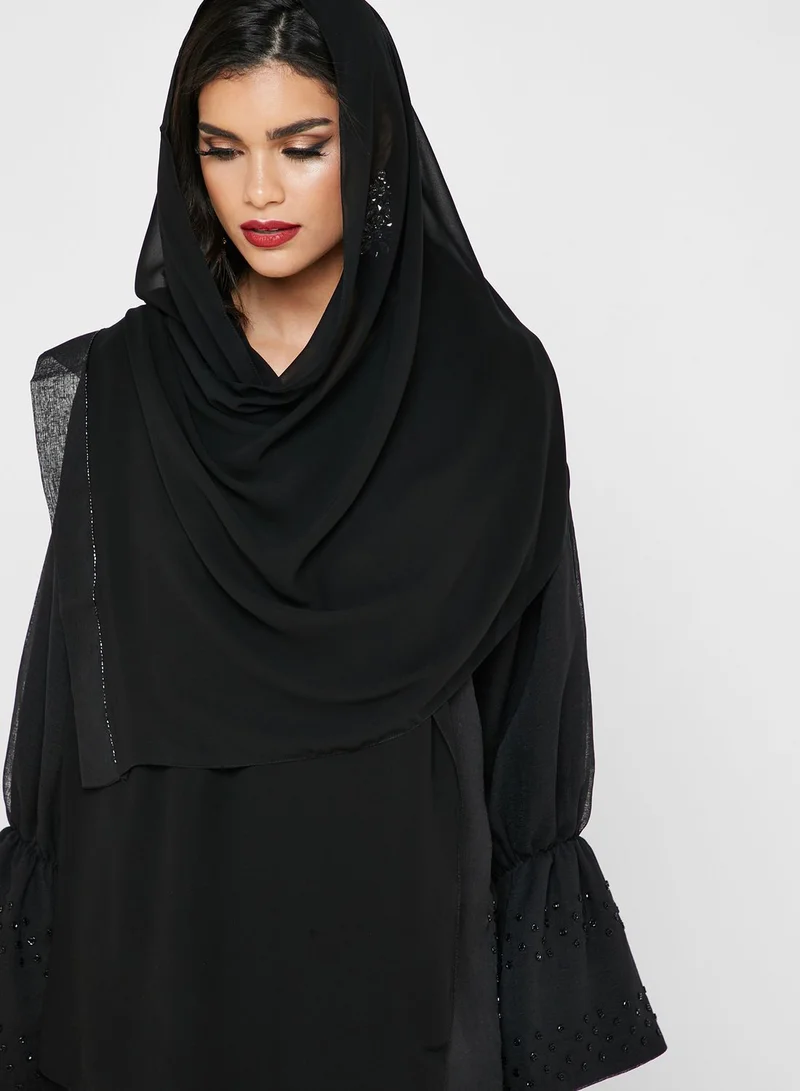 hayas closet Ruffle Sleeve Embellished Abaya