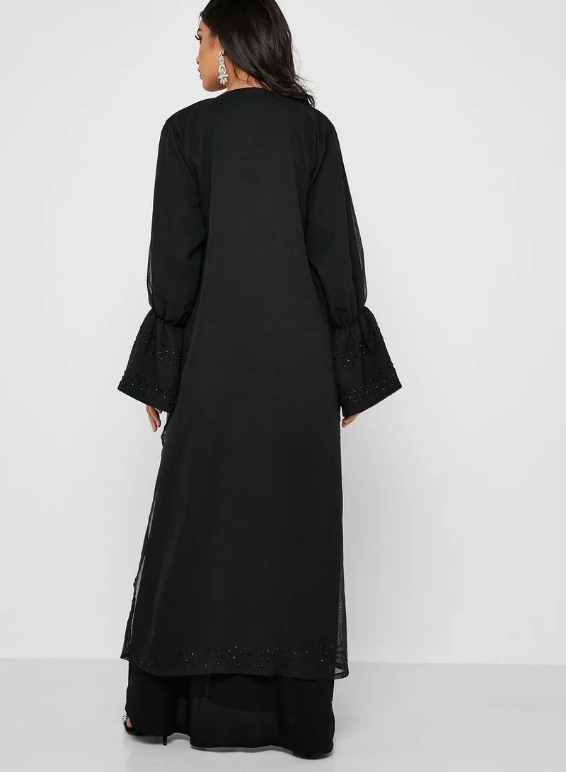 hayas closet Ruffle Sleeve Embellished Abaya