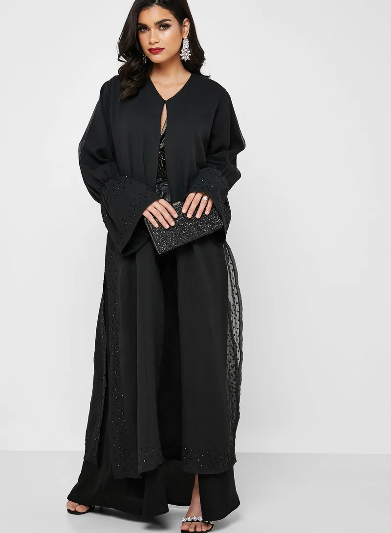 hayas closet Ruffle Sleeve Embellished Abaya
