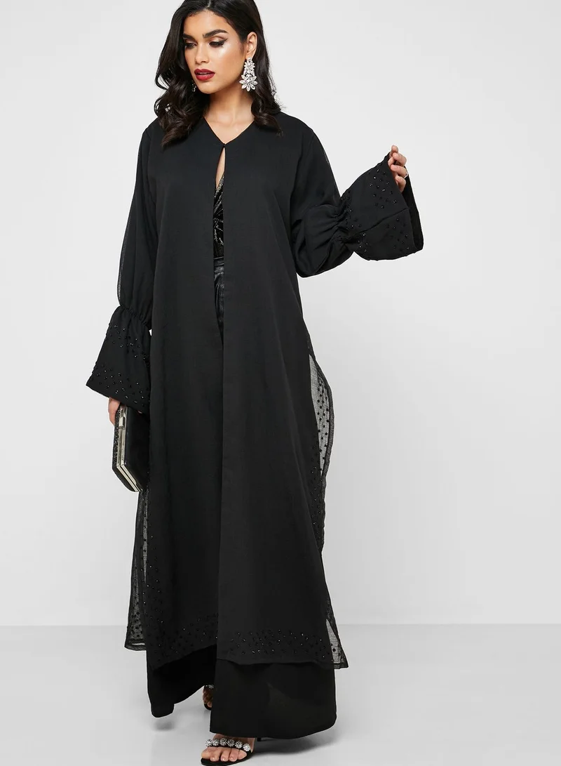 hayas closet Ruffle Sleeve Embellished Abaya