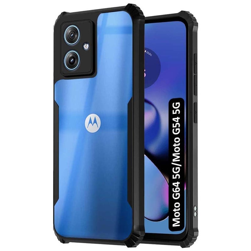 DD SON Shockproof Crystal Clear Back Cover Case for Motorola Moto G54 5G / Moto G64 5G - (PC & TPU, Black Bumper Back Cover) | 360 Degree Camera Protection | Transparent Hybrid Back Case Cover (Black) - Image 1