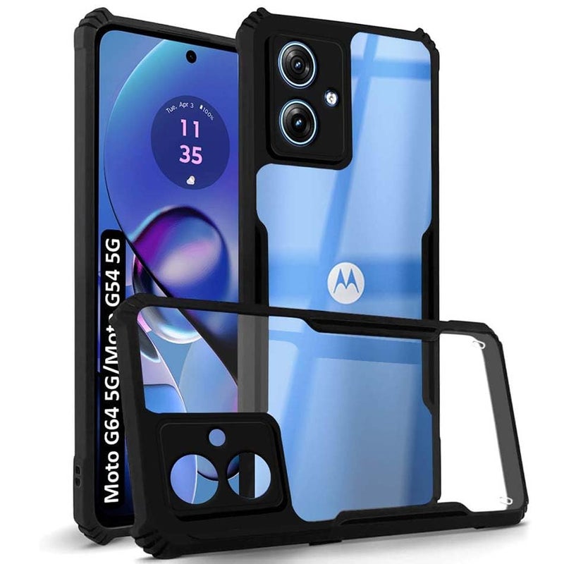 DD SON Shockproof Crystal Clear Back Cover Case for Motorola Moto G54 5G / Moto G64 5G - (PC & TPU, Black Bumper Back Cover) | 360 Degree Camera Protection | Transparent Hybrid Back Case Cover (Black) - Image 4