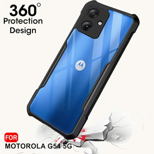 DD SON Shockproof Crystal Clear Back Cover Case for Motorola Moto G54 5G / Moto G64 5G - (PC & TPU, Black Bumper Back Cover) | 360 Degree Camera Protection | Transparent Hybrid Back Case Cover (Black) - Image 5