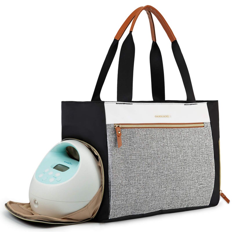 mommore Breast Pump Bag Diaper Tote Bag with 15 Inch Laptop Sleeve Fit Most Breast Pumps like Medela, Spectra S1,S2, Evenflo (brown) - Image 1