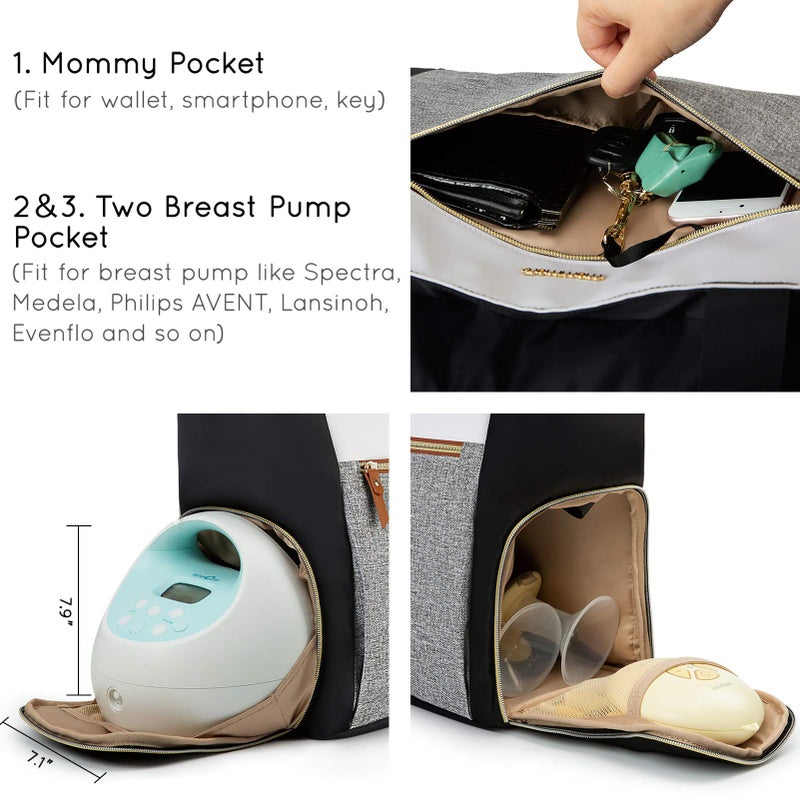 mommore Breast Pump Bag Diaper Tote Bag with 15 Inch Laptop Sleeve Fit Most Breast Pumps like Medela, Spectra S1,S2, Evenflo (brown) - Image 4