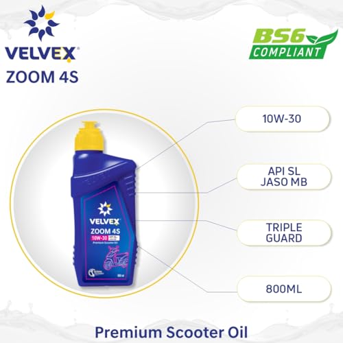 Velvex Zoom 4S 10W-30 Premium Scooter Oil (800 ML) | Triple Guard Protection for Scooter | Smoother Engine Operation | API SL/JASO MB - Image 5