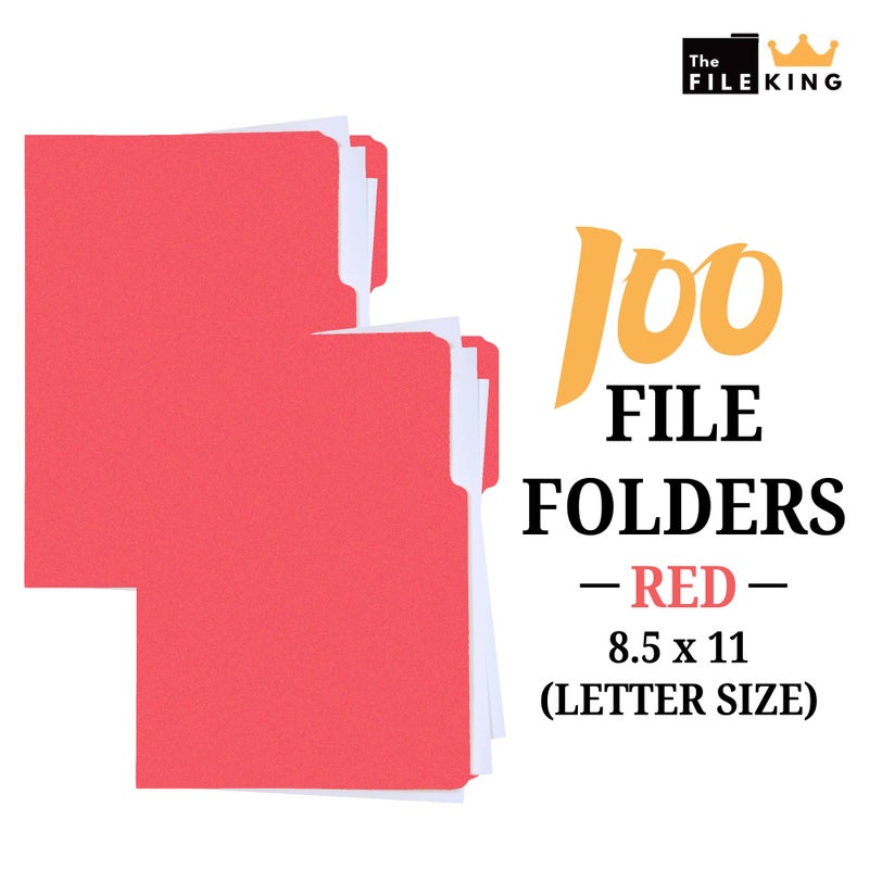 The File King 1/3 Cut Red File Folders Letter Size - 100 Pack | Colored Manilla Folders 8.5 x 11 | Made in The USA | Assorted 3 Tab Red Color Manila File Folder | Heavy Duty Basic Paper Filing Folder - Image 2