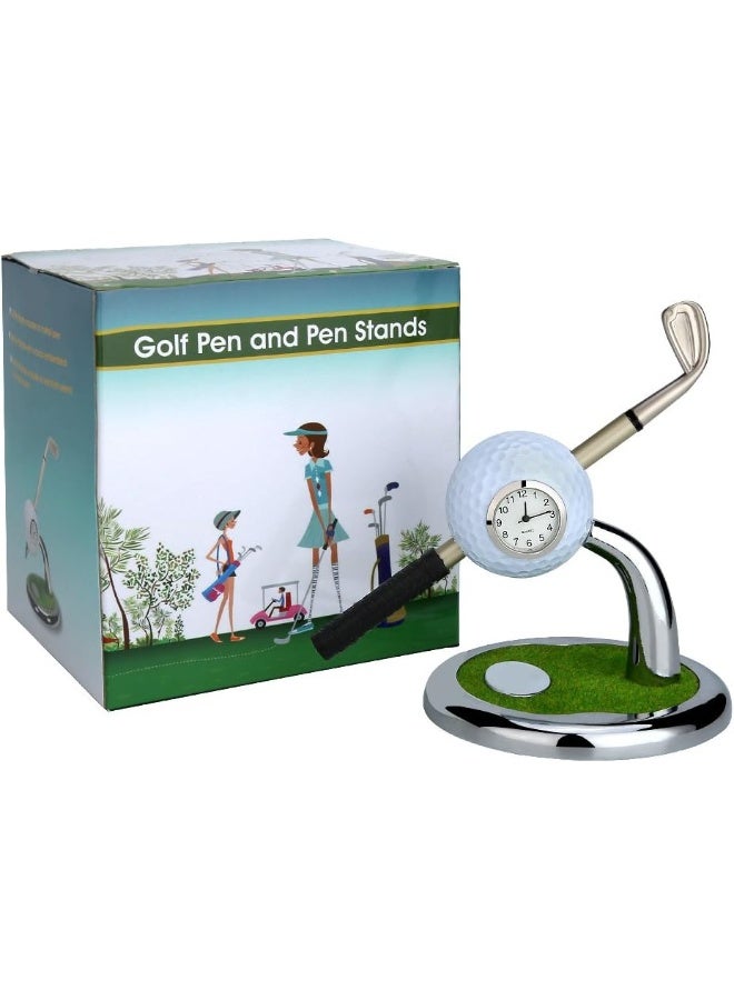 10L0L Golf Pen Holder with Clock Unique Gifts for Men, Mini Desktop Holder, Compatible with Enthusiasts Funny Business Gifts Includes Pen Set of 2 Office Desk Accessories- White - Image 4