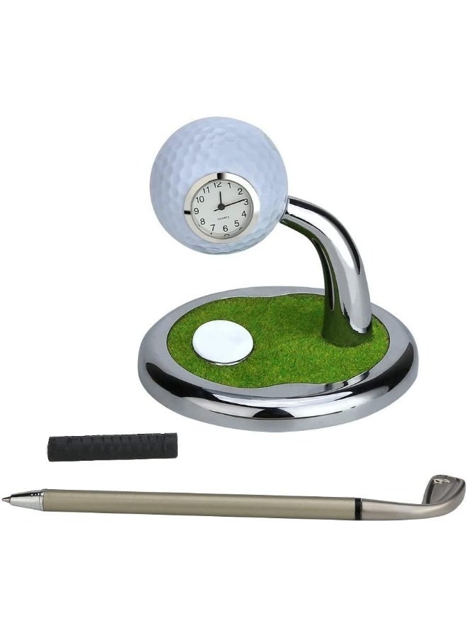 10L0L Golf Pen Holder with Clock Unique Gifts for Men, Mini Desktop Holder, Compatible with Enthusiasts Funny Business Gifts Includes Pen Set of 2 Office Desk Accessories- White - Image 2