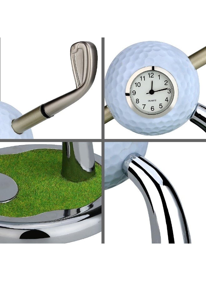 10L0L Golf Pen Holder with Clock Unique Gifts for Men, Mini Desktop Holder, Compatible with Enthusiasts Funny Business Gifts Includes Pen Set of 2 Office Desk Accessories- White - Image 3