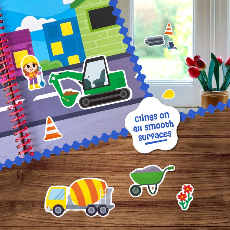 DINO MINI Stick4Ever Jelly Sticker Book - for Kids - Waterproof, Easy to Clean Reusable Sticker Book for Toddlers- Reusable Road Trip Activities for Kids - Stocking Stuffers for Toddlers (Construction) - Image 3