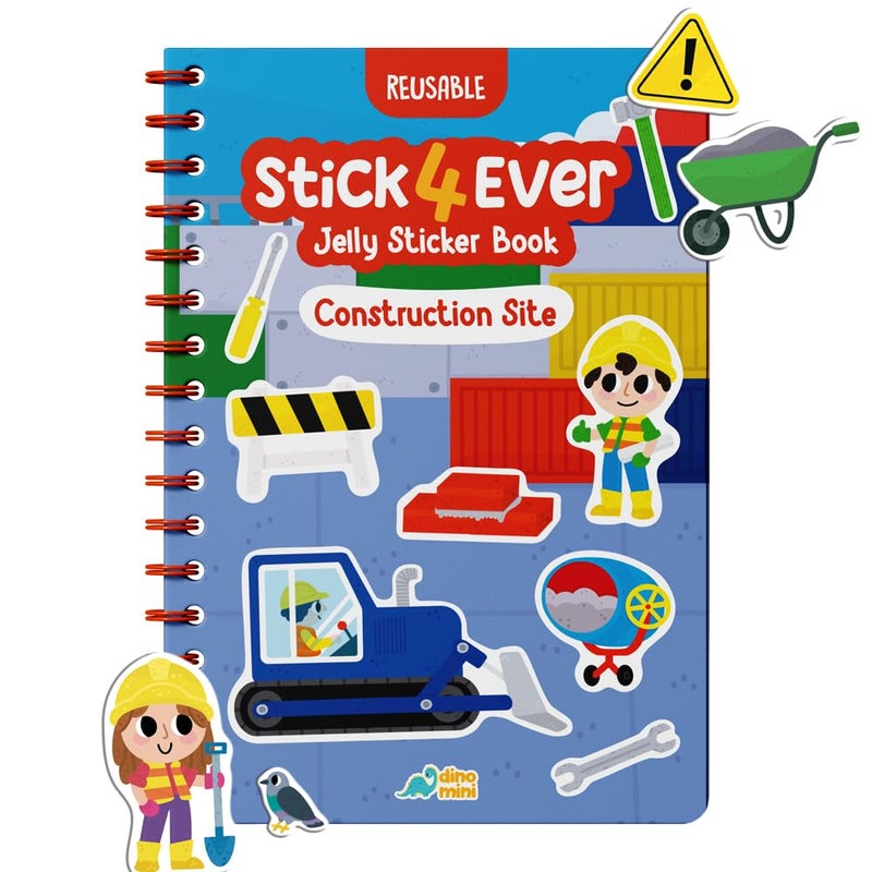 DINO MINI Stick4Ever Jelly Sticker Book - for Kids - Waterproof, Easy to Clean Reusable Sticker Book for Toddlers- Reusable Road Trip Activities for Kids - Stocking Stuffers for Toddlers (Construction) - Image 1