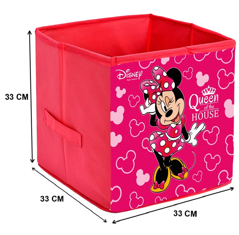 Kuber Industries Kuber Industries Disney Print Non Woven 3 Pieces Fabric Foldable Cubes Storage Box with Handle (Extra Large, Grey and Maroon and Pink)  - Image 4
