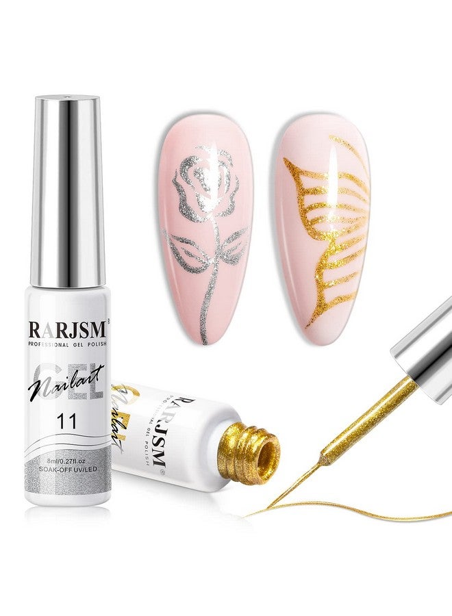 RARJSM Gel Liner Nail Art Silver Gold Glitter Nail Design Polish Painted Gel Nail Polish Set 2Pcs Soak Off Curing Requires 8Ml Build In Thin Brush For Home Salon Diy Nail Decoration Dotting Painting - Image 1
