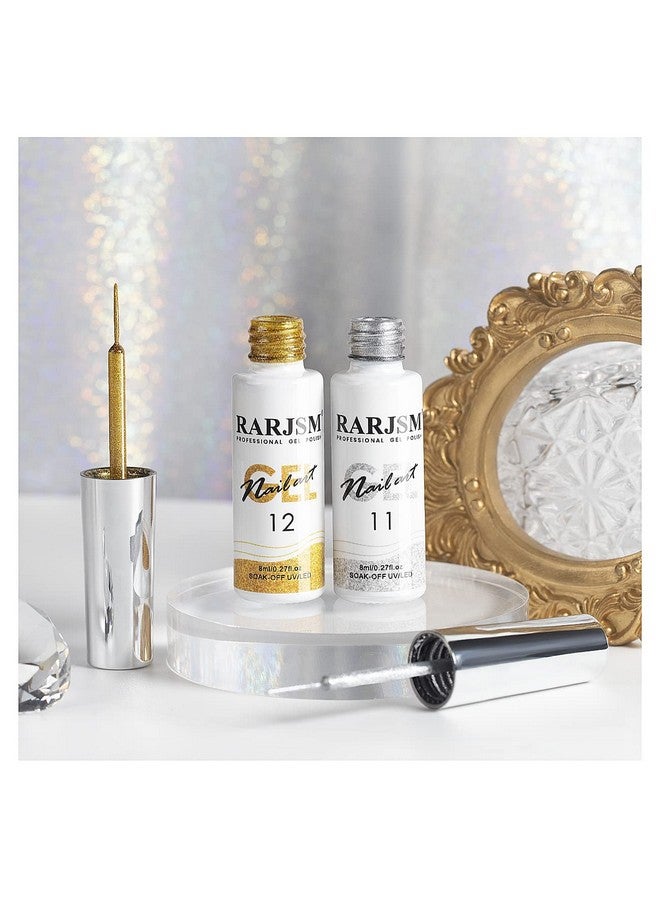 RARJSM Gel Liner Nail Art Silver Gold Glitter Nail Design Polish Painted Gel Nail Polish Set 2Pcs Soak Off Curing Requires 8Ml Build In Thin Brush For Home Salon Diy Nail Decoration Dotting Painting - Image 2