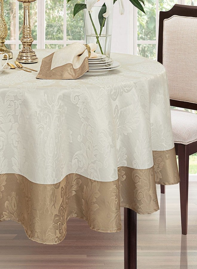 Newbridge Valencia Two Tone Bordered Damask Fabric Tablecloth, Wrinkle and Stain Resistant Fine Dining Holiday Hotel Quality Tablecloth, 60 Inch x 84 Inch Oval, Antique Ivory/Gold - Image 3