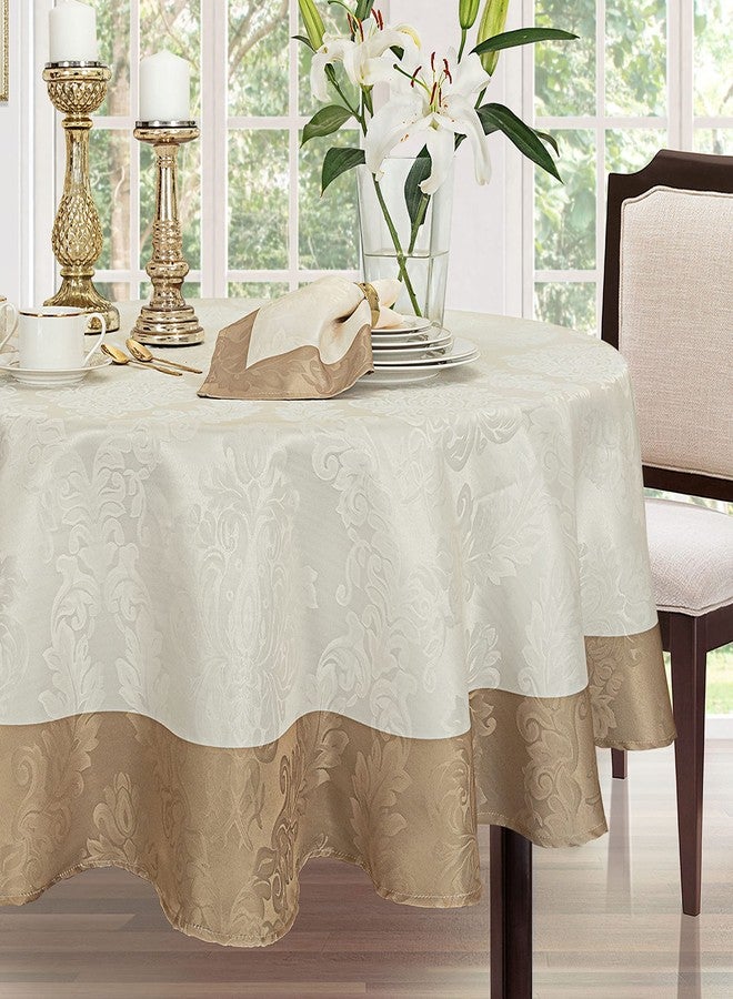 Newbridge Valencia Two Tone Bordered Damask Fabric Tablecloth, Wrinkle and Stain Resistant Fine Dining Holiday Hotel Quality Tablecloth, 60 Inch x 84 Inch Oval, Antique Ivory/Gold - Image 5