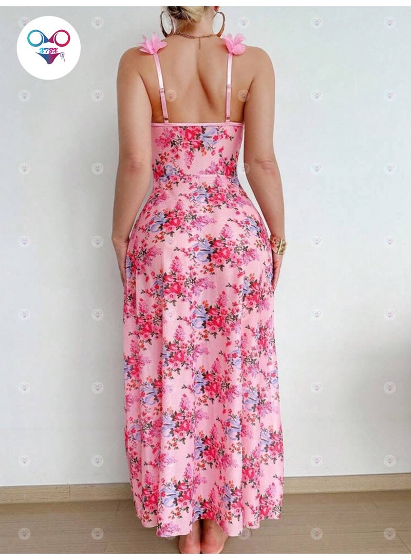 Ladies pink mesh suspender skirt, petals, printed nightdress and panties - Image 4