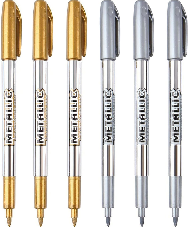 MyLifeUNIT Metallic Marker Pens, 6-Pack Metallic Gold Silver Permanent Markers, Fine Point (3 Gold 3 Silver) - Image 1